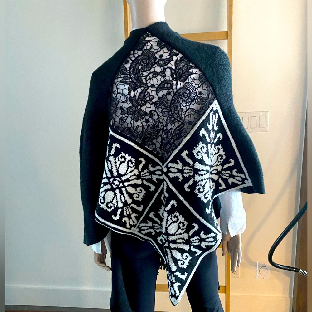 Wrap | Poncho | Oversize with Lace and Fringe Brand New with Tags. One size